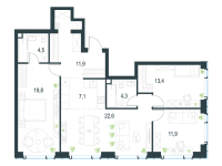 Многокомнатная, 95.5 м²