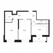 2-комнатная квартира 59,54 м²