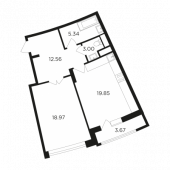 1-комнатная квартира 61,49 м²