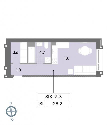 Студия, 28.2 м²