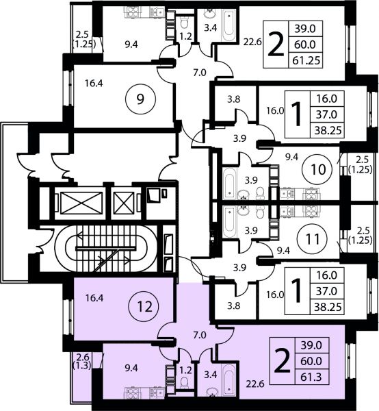 2 комнаты до 61.3