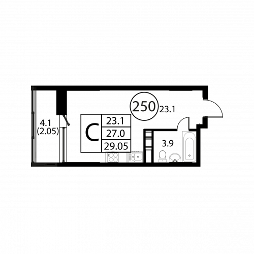 Студия, 29.05 м²