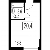 1-комнатная квартира 20,4 м²
