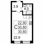 1-комнатная квартира 30,8 м²