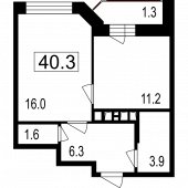 1-комнатная квартира 37,7 м²