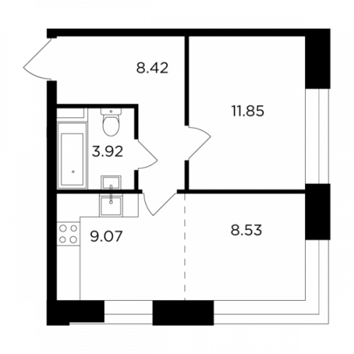 2-комнатная, 41.79 м²