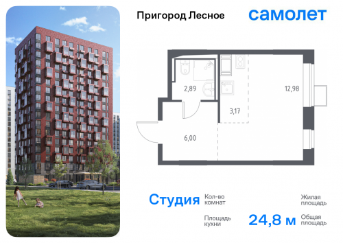 Студия, 24.8 м²