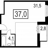 1-комнатная квартира 37 м²