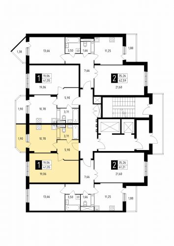 1-комнатная, квартира, 41.35 м²
