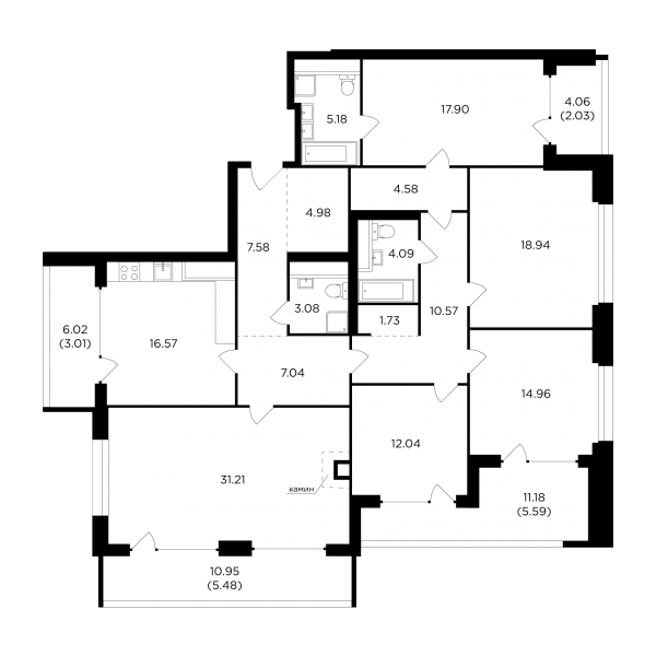 5-комнатная квартира №179, 176,5 м² за 97,73 млн руб. в ЖК «RiverSky» - планировка