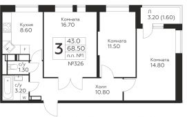 3-комнатная квартира 68,5 м²