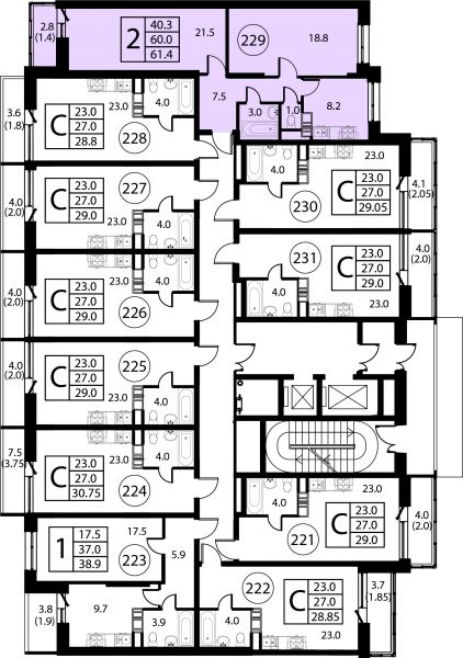 2 комнаты до 61.4