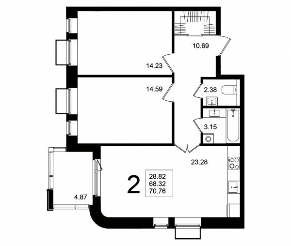 2 комнаты до 70.76