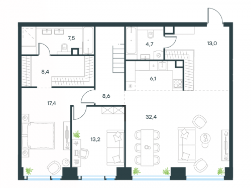 Многокомнатная, 186.4 м²