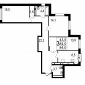 3-комнатная квартира 84 м²