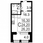 1-комнатная квартира 26,2 м²