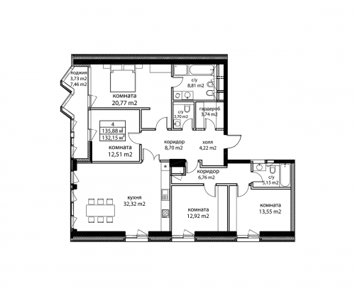 Многокомнатная, 137.6 м²