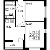 2-комнатная квартира 47,25 м²