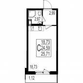 1-комнатная квартира 25,71 м²