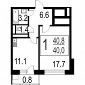 1-комнатная квартира 41 м²