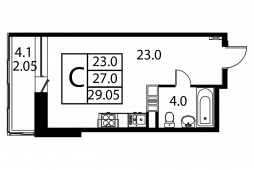 1-комнатная квартира 29,05 м²