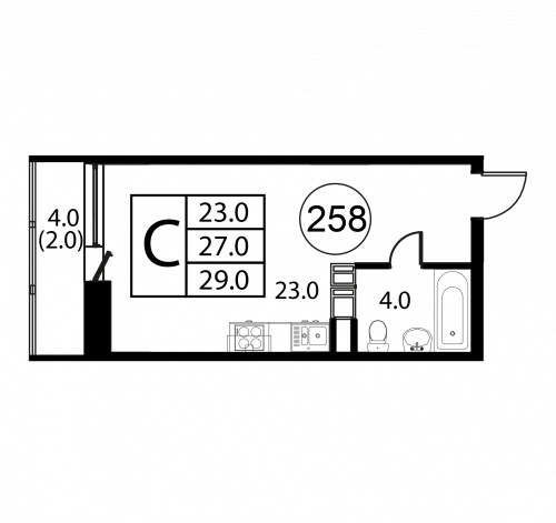 Студия, 29 м²