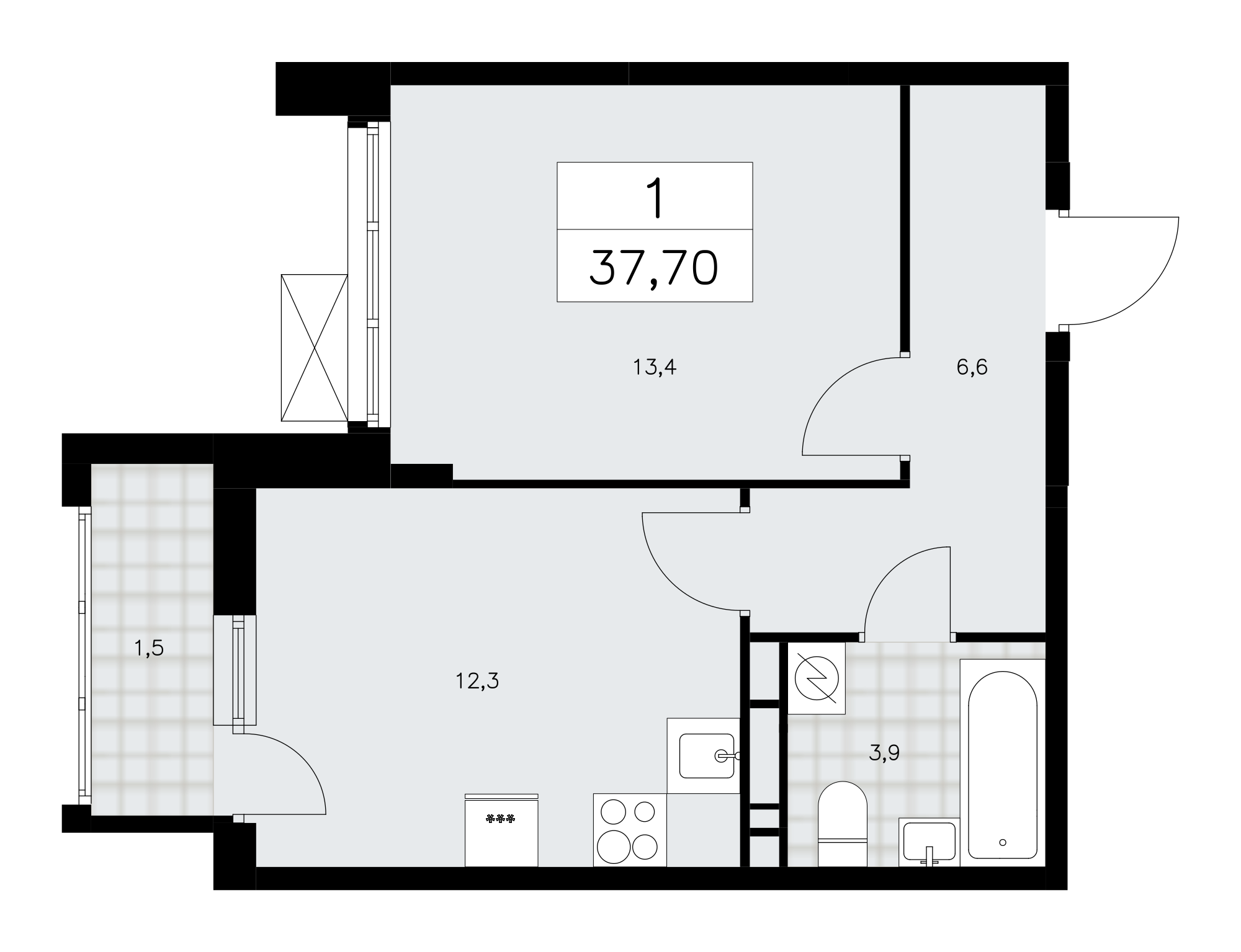 1-комнатная квартира №24К-28.2-347, 37,7 м² за 11,24 млн руб. в ЖК «Скандинавия» - планировка