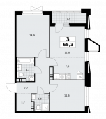 3-комнатная квартира 65,3 м²
