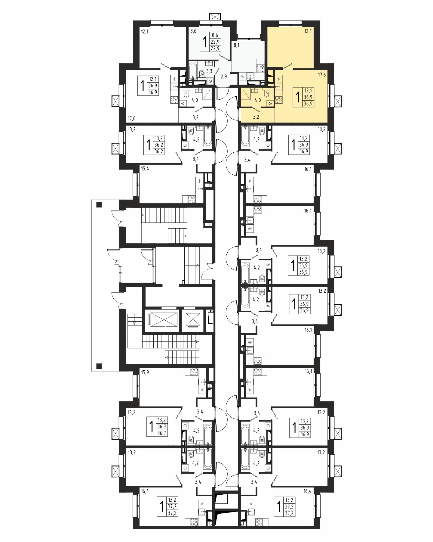 1-комнатная квартира №4, 36,9 м² за 6,20 млн руб. в ЖК «Берег» 2 очередь - планировка