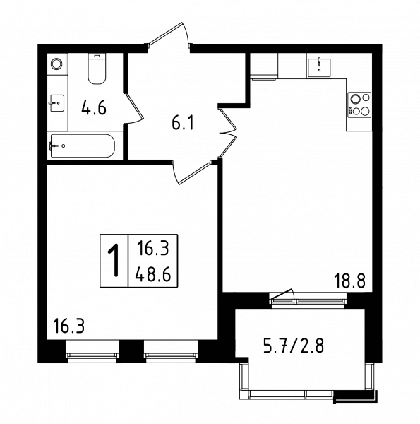 1 комната до 48.6