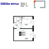 1-комнатная квартира 36,3 м²