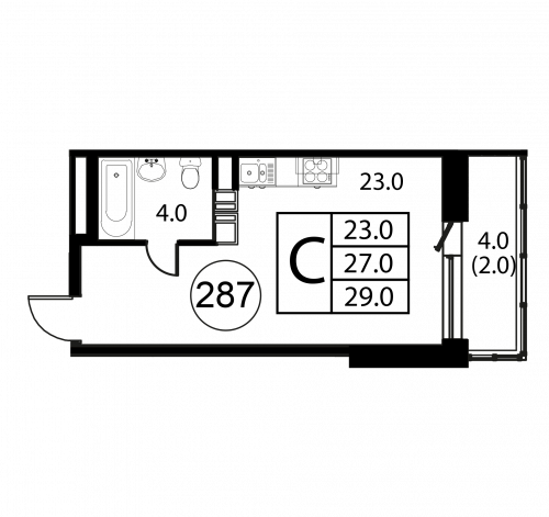 Студия, 29 м²