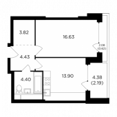 1-комнатная квартира 45,99 м²