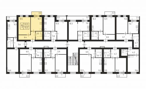 1-комнатная, квартира, 33.5 м²