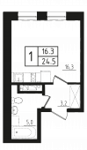 1-комнатная квартира 25,4 м²