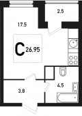 1-комнатная квартира 26,95 м²