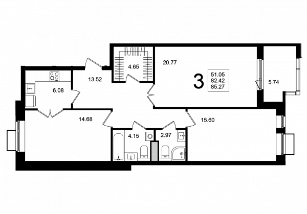 3 комнаты до 85.27