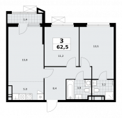 3-комнатная квартира 62,5 м²