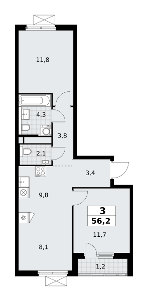 3 комнаты до 56.2