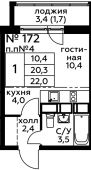 1-комнатная квартира 22 м²