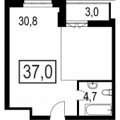 1-комнатная квартира 37 м²