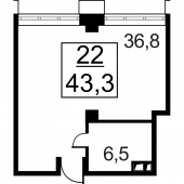 1-комнатная квартира 43.3 м²