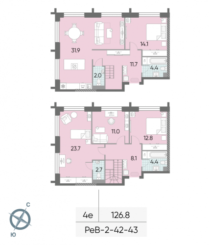 Многокомнатная, 126.8 м²
