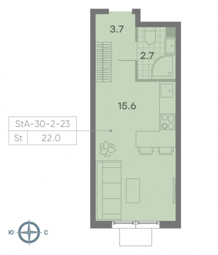 Студия, 22 м²