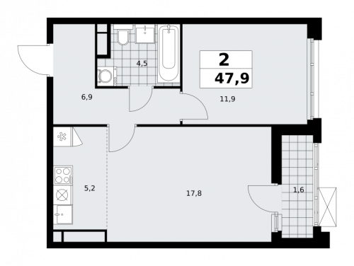 2-комнатная, 47.9 м²