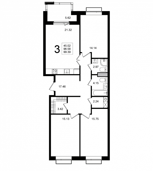 3 комнаты до 99.39