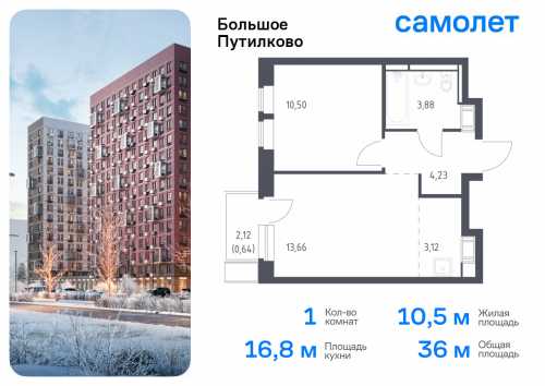 1-комнатная, 36.03 м²
