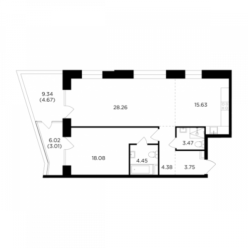 2-комнатная, 85.7 м²