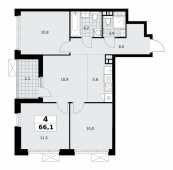 4-комнатная квартира 66,1 м²