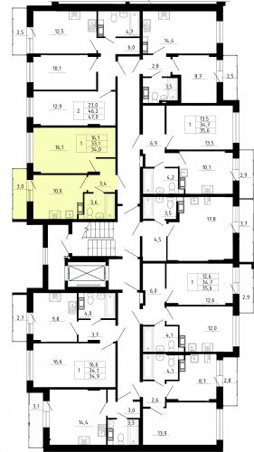 1-комнатная, квартира, 33.1 м²